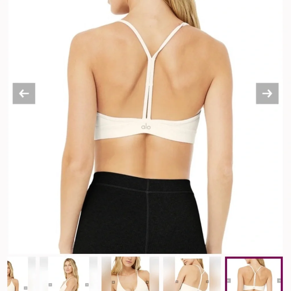 ALO Yoga White Ribbed Racerback Sports Bra